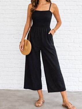 Old Navy Black Smocked Square-Neck Wide-Leg Jumpsuit